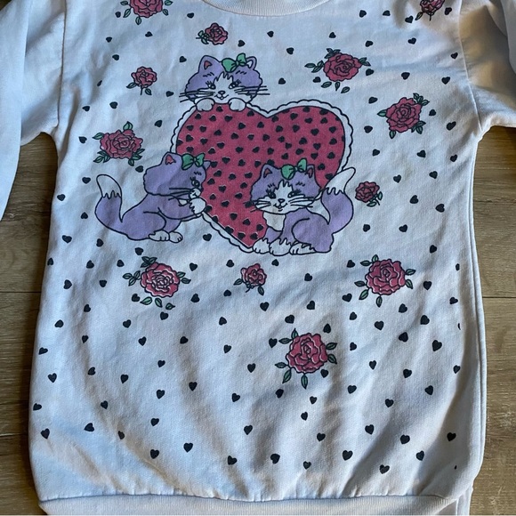 Vintage sweater girls size 6X kitty cat kitten pullover roses hearts - Picture 3 of 5